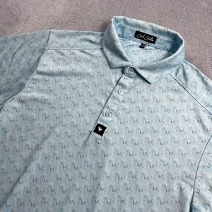 Bad Birdie Mens Blue Flamingo Print Golf Polo Shirt Size Medium Short Sleeve